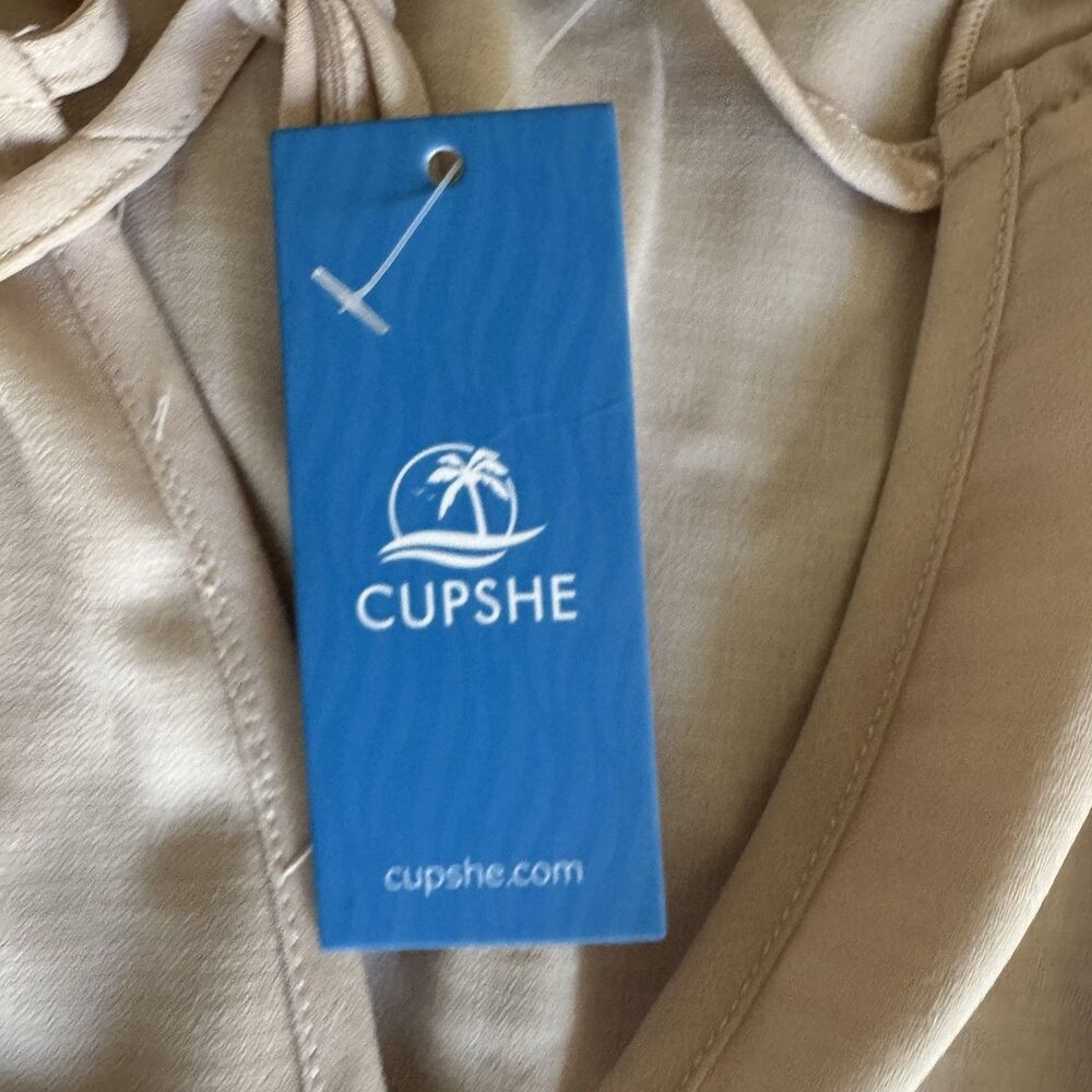 Cupshe NWT Refined Ruffle Beige Mini Dress Sz M Western Mediterranean Vacation - Picture 6 of 16